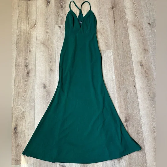 Lulu’s Amelia Elegant Forest Green formal Maxi Dress small - Picture 3 of 12